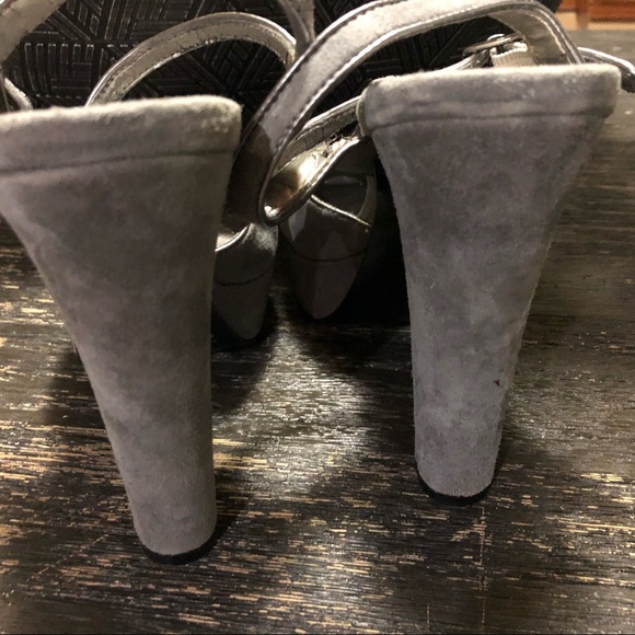 BCBG Grey Suede Peep Toe Pump - Picture 2 of 5